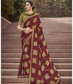 Maroon printed georgette saree with blouse