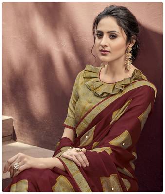 Maroon printed georgette saree with blouse 2