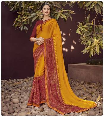 Orange printed georgette saree with blouse 1