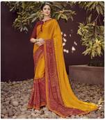 Orange printed georgette saree with blouse