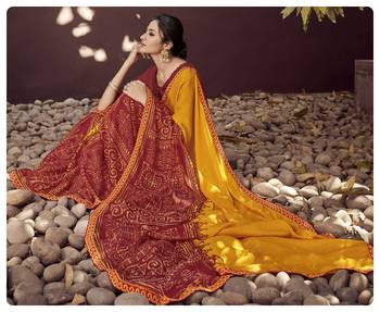 Orange printed georgette saree with blouse 2
