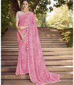 Pink printed georgette saree with blouse