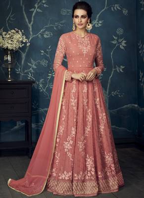 Dark-pink embroidered georgette salwar 1