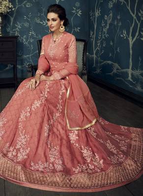 Dark-pink embroidered georgette salwar 2