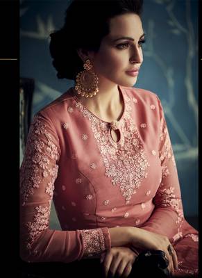 Dark-pink embroidered georgette salwar 4