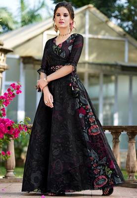 Black printed organza party-wear-kurtis 2