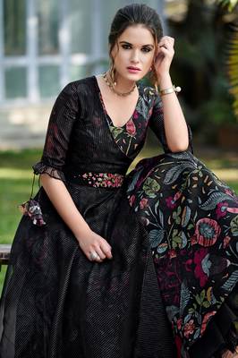 Black printed organza party-wear-kurtis 1