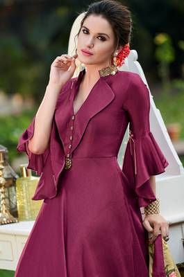 Purple plain silk silk-kurtis 2