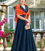 Blue plain silk party-wear-kurtis
