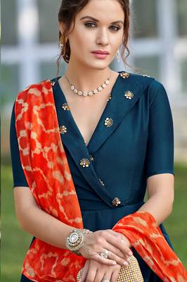 Blue plain silk party-wear-kurtis 3