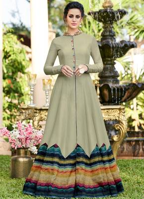 Grey printed silk party-wear-kurtis 1