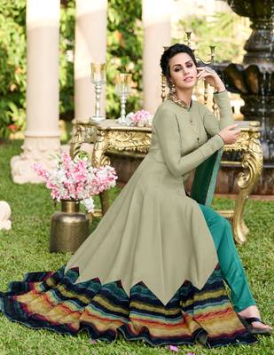 Grey printed silk party-wear-kurtis 2