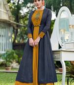 Mustard embroidered silk party-wear-kurtis