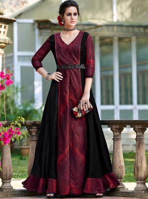 Wine printed silk party-wear-kurtis 1