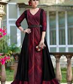 Wine printed silk party-wear-kurtis