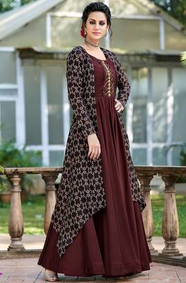 Brown printed cotton cotton-kurtis 2