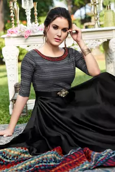Black printed georgette party-wear-kurtis