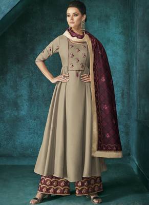 Beige embroidered silk blend salwar 1