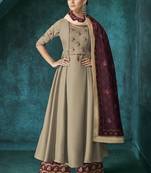 Beige embroidered silk blend salwar