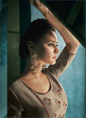 Beige embroidered silk blend salwar 2