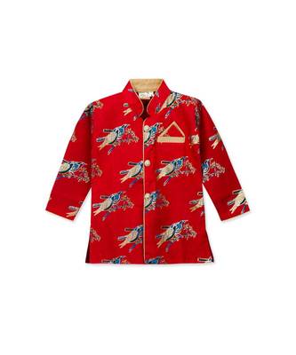 red printed art silk stitched boys kurta pyjama 2