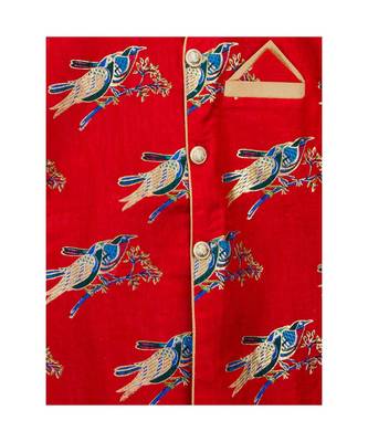 red printed art silk stitched boys kurta pyjama 3
