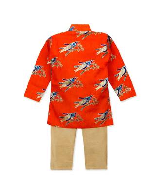 orange printed art silk stitched boys kurta pyjama 4