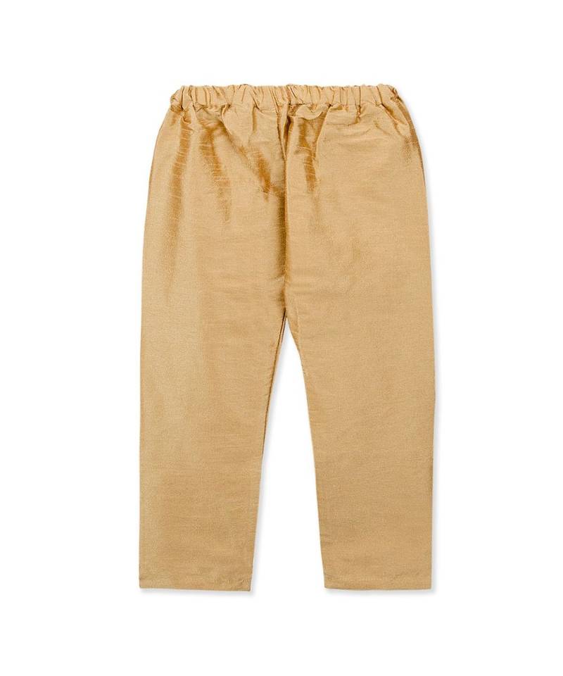 orange printed art silk stitched boys kurta pyjama