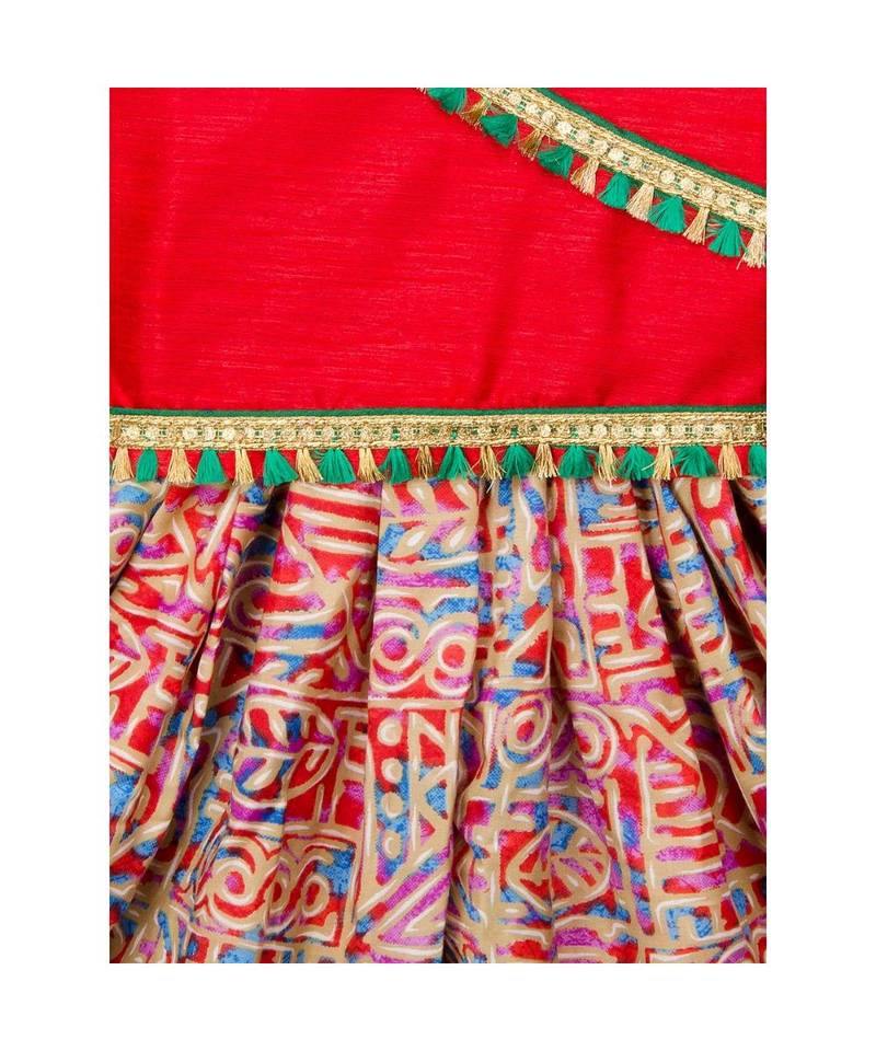 red printed dupion silk top with dhoti for girls