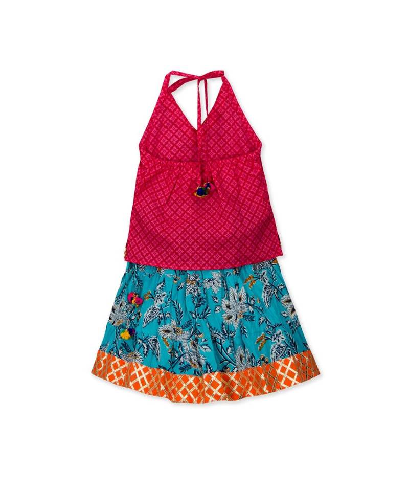 pink printed cotton stitched kids tops