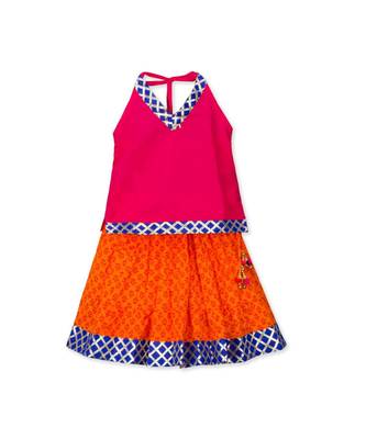pink printed cotton stitched kids tops 1