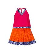 pink printed cotton stitched kids tops
