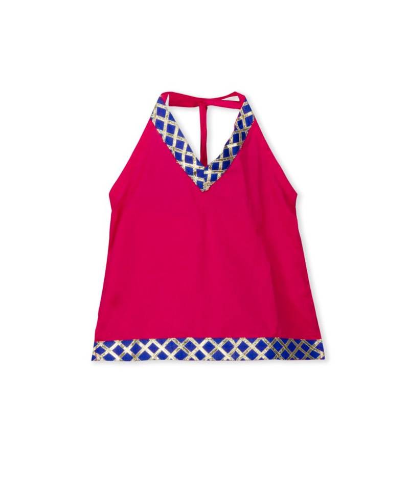 pink printed cotton stitched kids tops