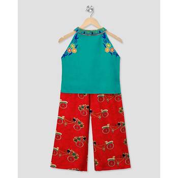 green embroidered cotton stitched kids tops 1