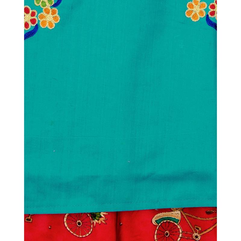 green embroidered cotton stitched kids tops