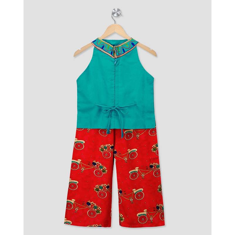 green embroidered cotton stitched kids tops