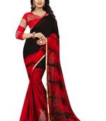 red Printed chiffon Saree With blouse