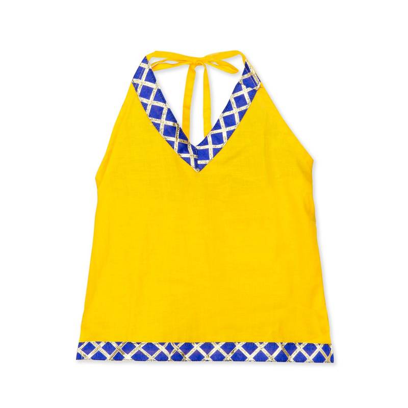yellow printed cotton stitched kids tops