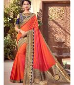 peach embroidered silk blend saree with blouse