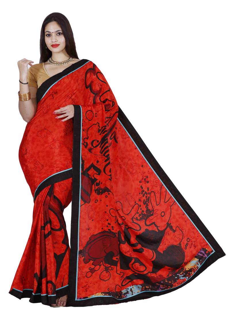 CLASSICATE fom the house of The Chennai Silks Women's Red Georgette Saree With Blouse