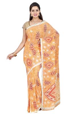CLASSICATE fom the house of The Chennai Silks Women's Orange Georgette Saree With Blouse 1