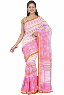 CLASSICATE fom the house of The Chennai Silks Women's Off_White Georgette Saree With Blouse 1