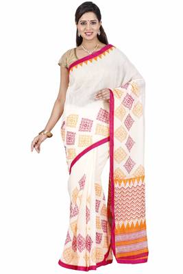 CLASSICATE fom the house of The Chennai Silks Women's Off_White Bhagalpuri Saree With Blouse 1