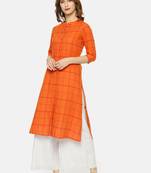 Orange printed cotton ethnic kurtis