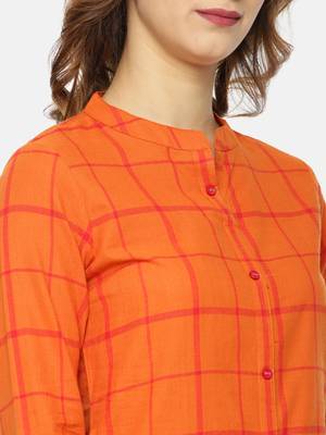 Orange printed cotton ethnic kurtis 2