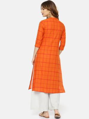 Orange printed cotton ethnic kurtis 3