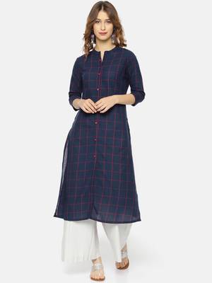 Navy blue printed cotton ethnic kurtis 1