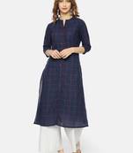 Navy blue printed cotton ethnic kurtis