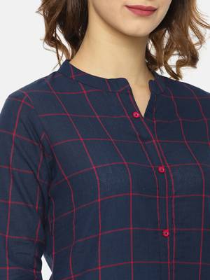 Navy blue printed cotton ethnic kurtis 2