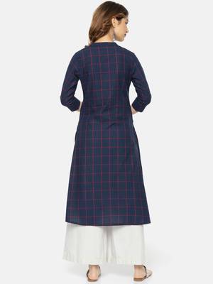Navy blue printed cotton ethnic kurtis 3